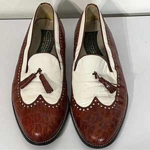 Florsheim Brown White Croc Print Leather Oxfords